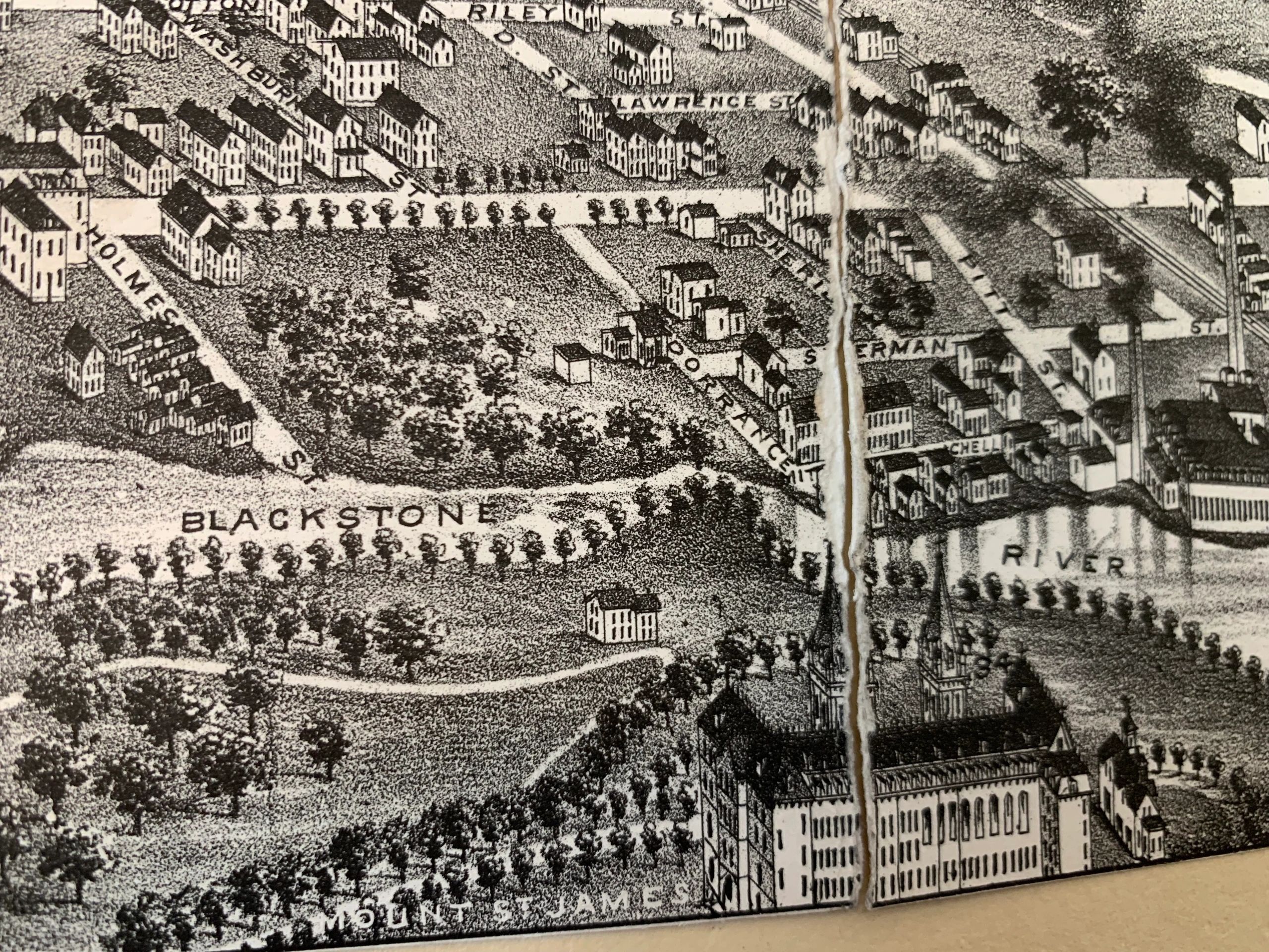 An 1878 map of Worcester showing today's Middle River as the Blackstone, just below Holy Cross (photo submitted)