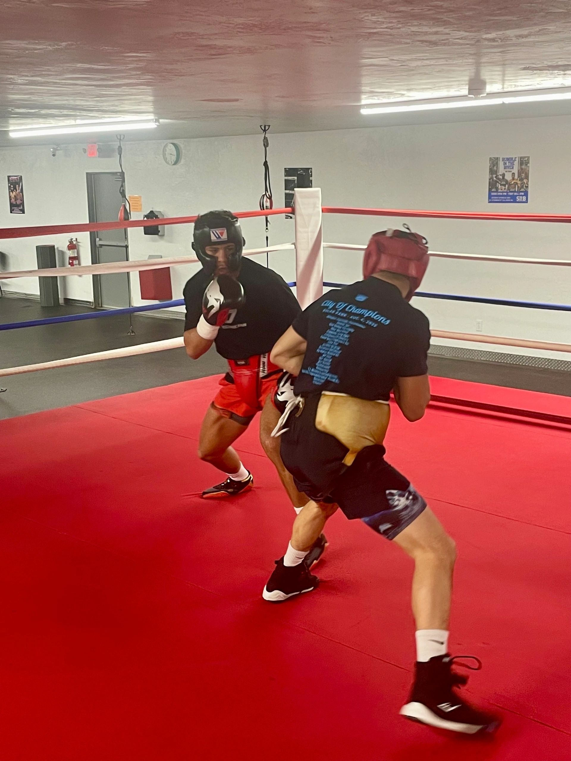 Jamaine Ortiz spars with Kevin Walsh at Guaranteed Fitness in Spencer Tuesday (Photo by Bill Doyle)