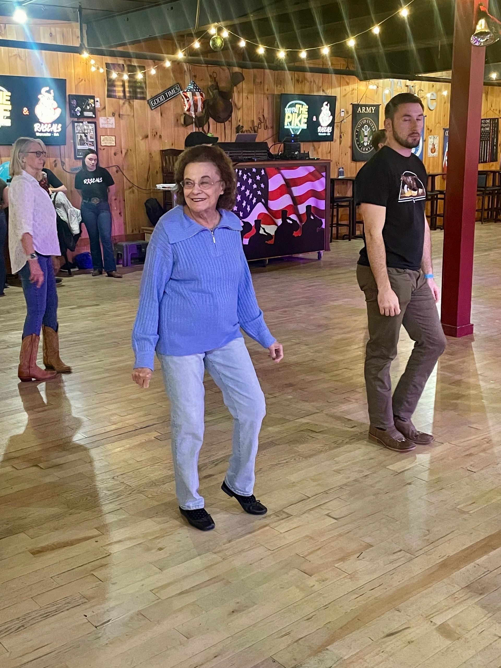 Agnes “Aggie” Sheehy country line dances every Wednesday night at Rascals (photo by Bill Doyle)