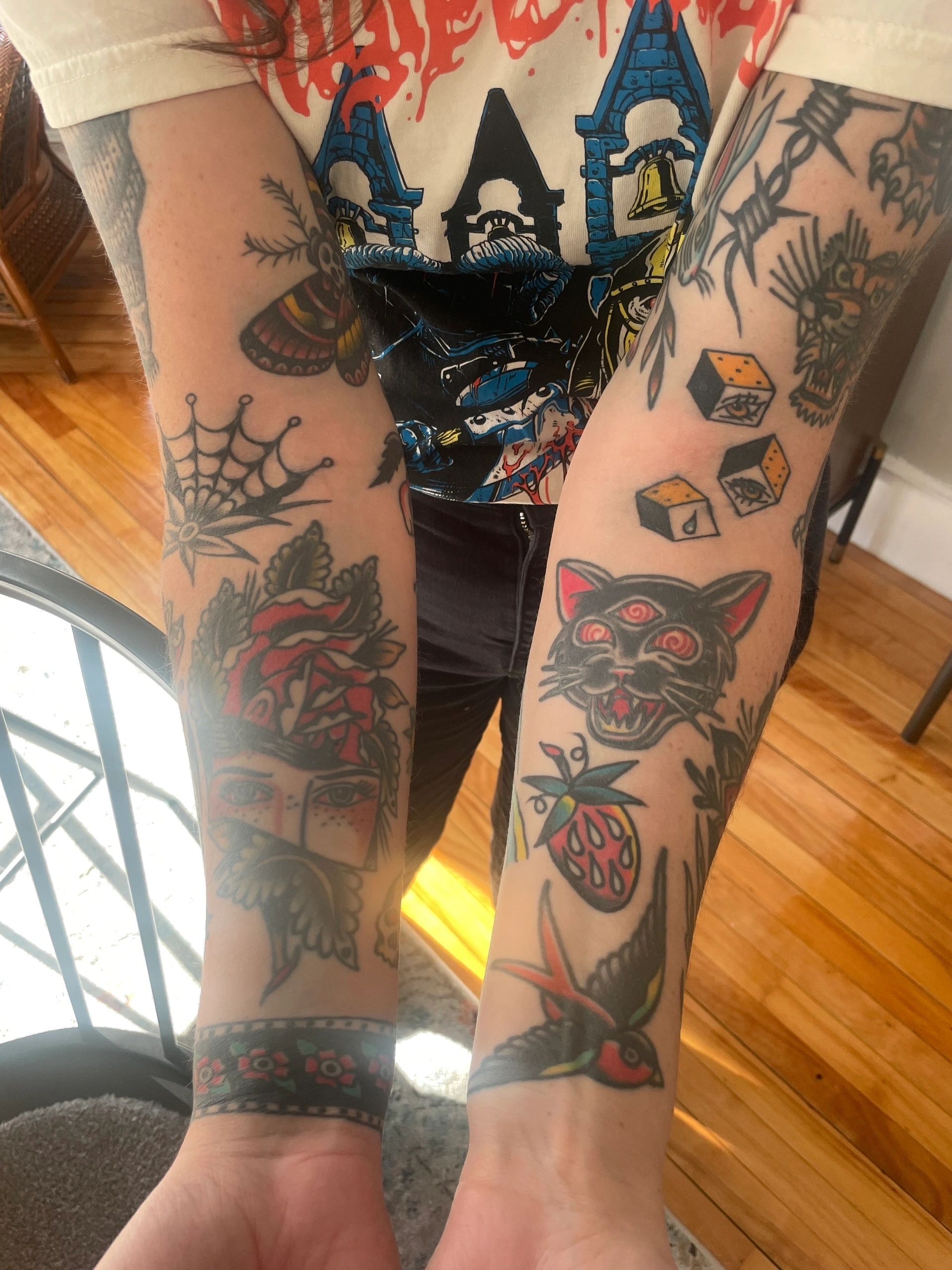 Sarah Reks shows off the tattoos (photo by Bill Doyle)