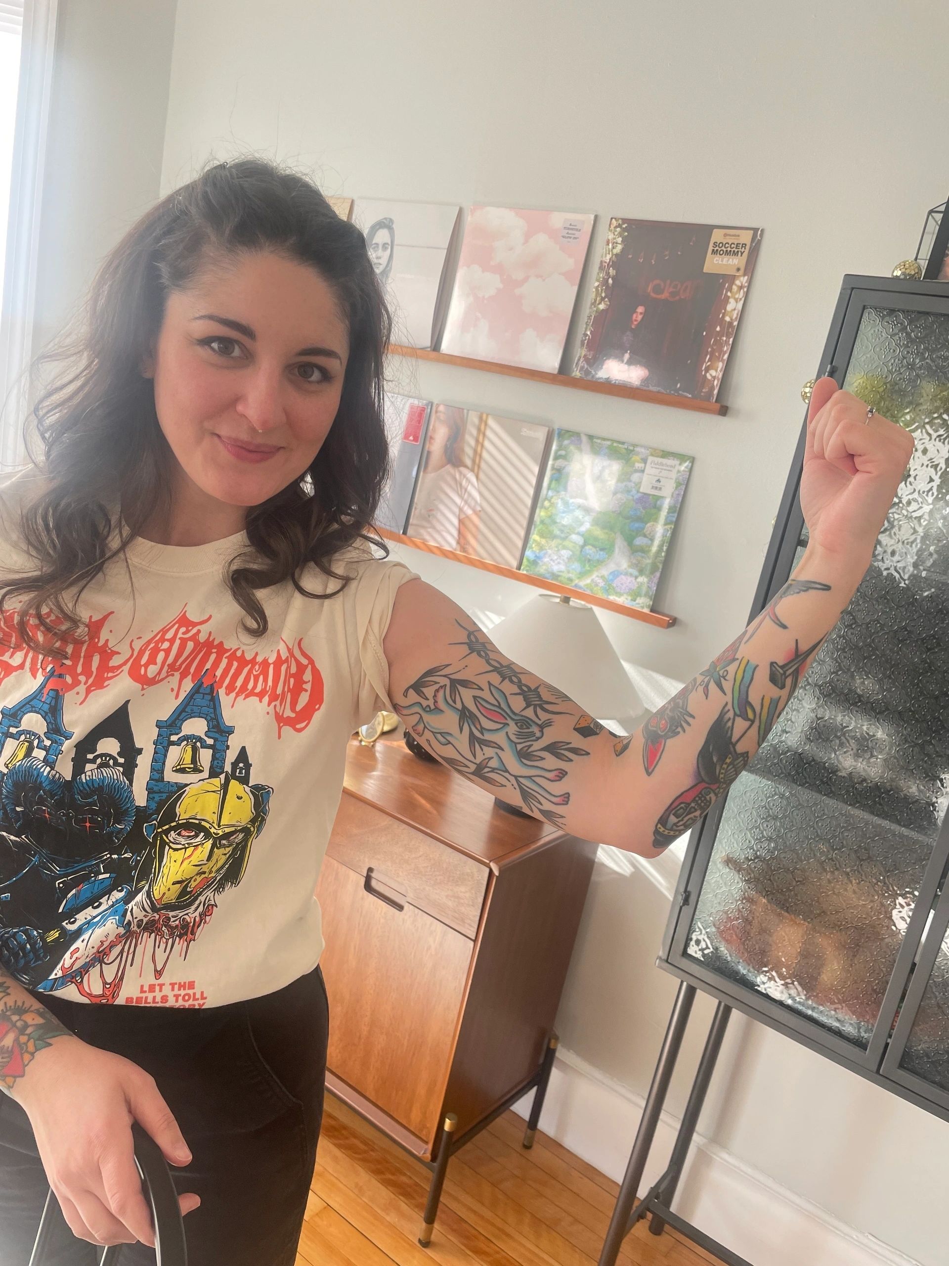 Sarah Reks shows off her tattoos (photo by Bill Doyle)