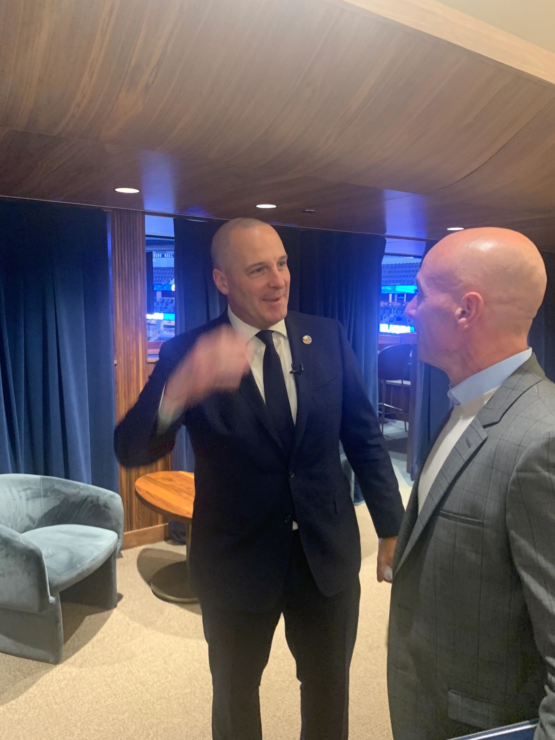 Mathieu Darche and Chief Operating Officer Mike Myers chat after the official announcement (photo courtesy)