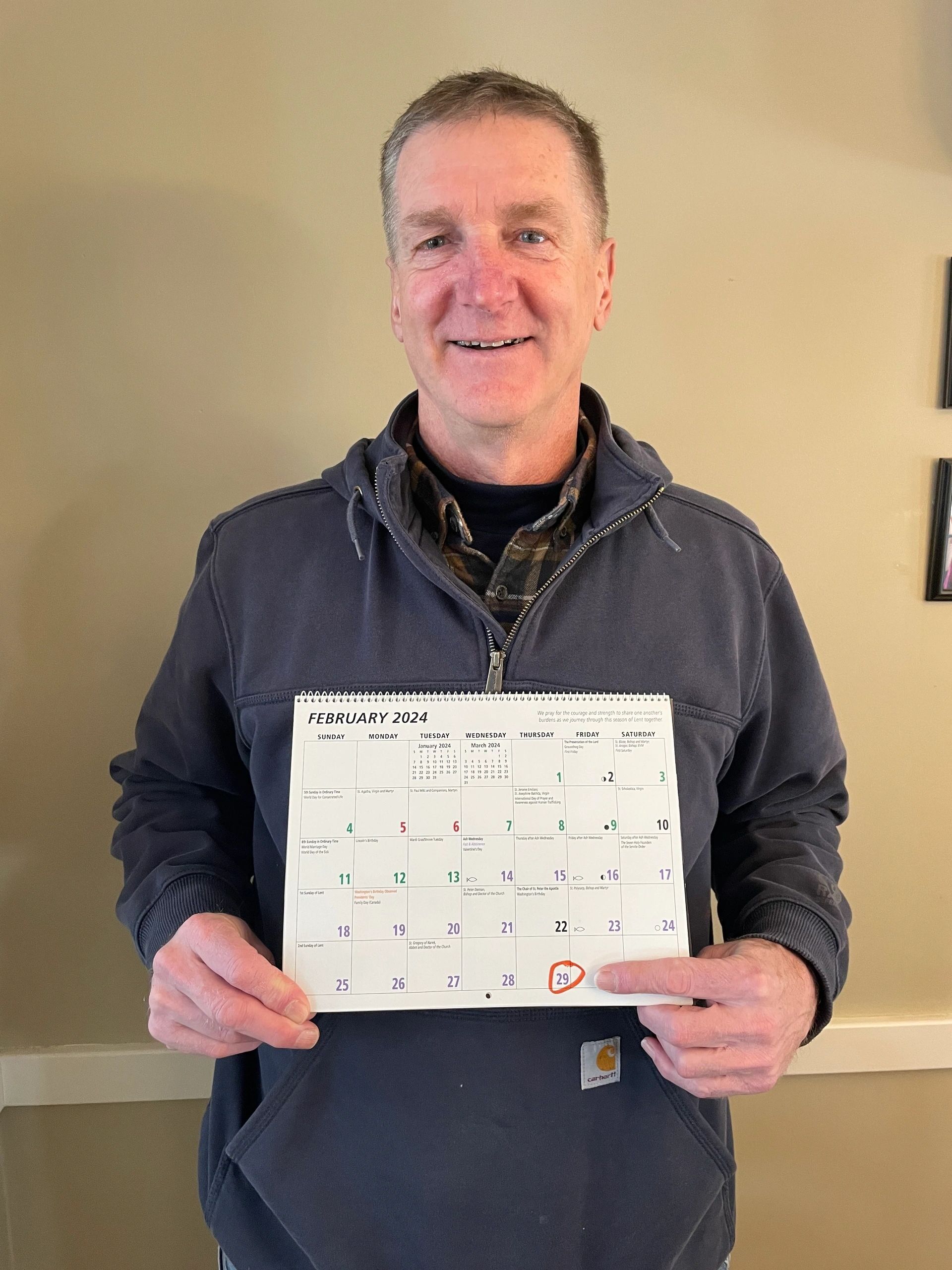John Griffin was born on Leap Day so he will turn 64 or 16