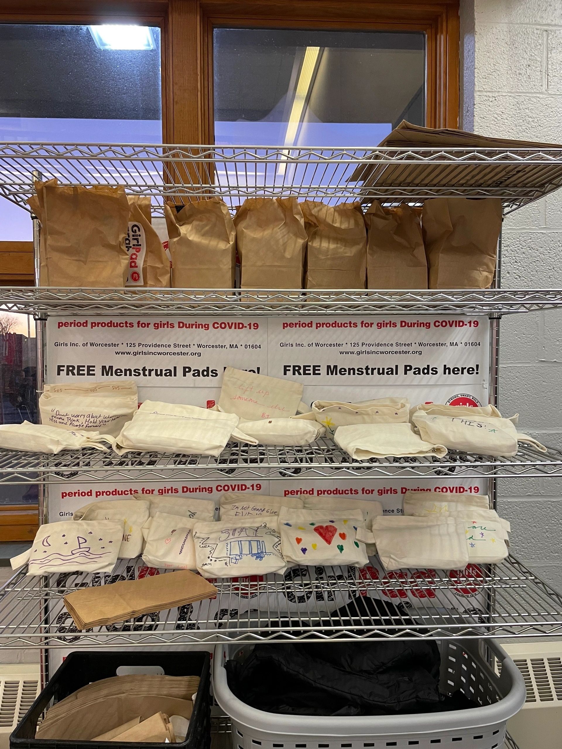 There is a donation center, where caregivers can “shop” for their kids, and there is also “Girl Pad Go,” which provides free menstrual supplies for young women (photo by Christine Quirk)