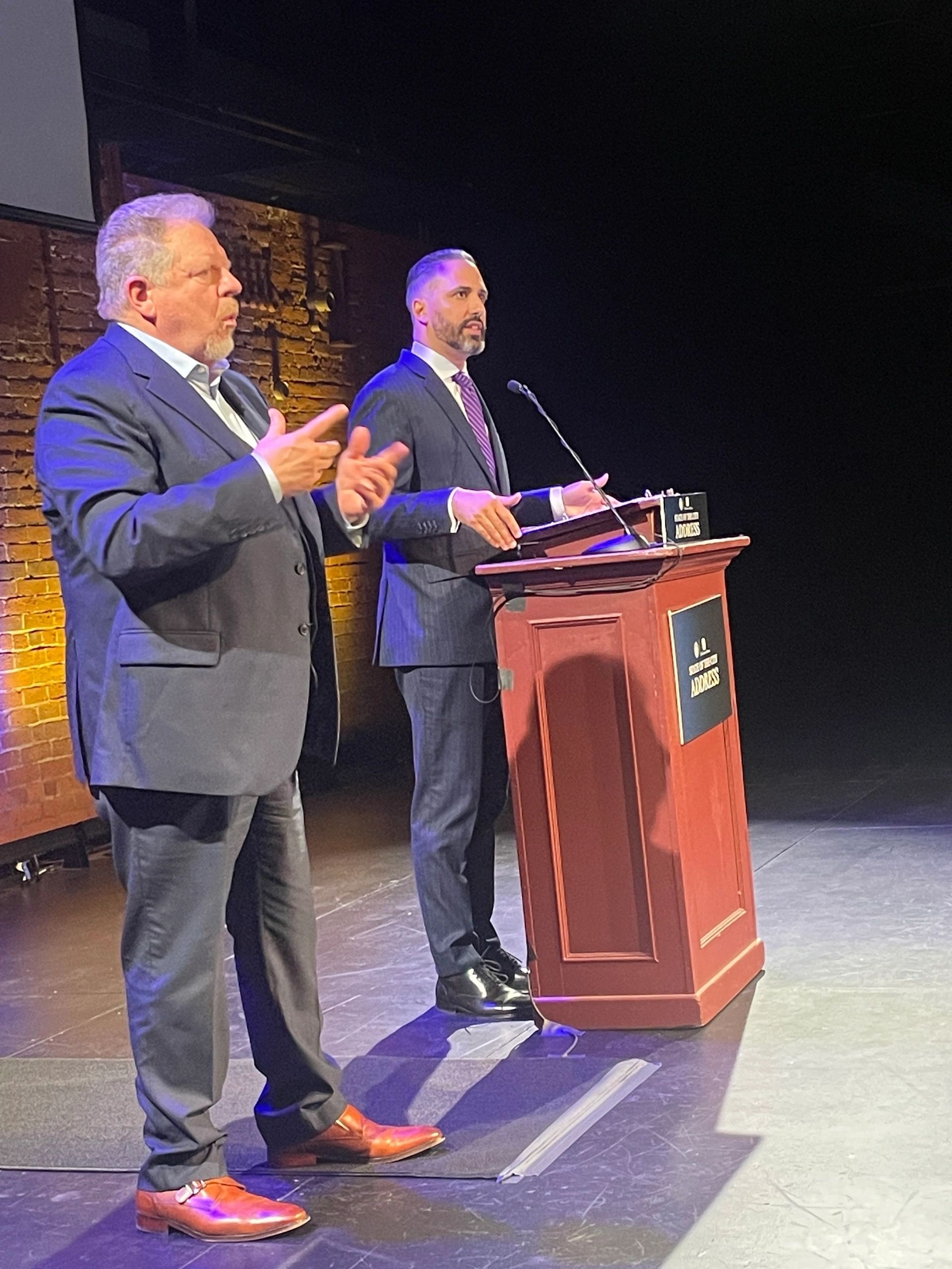 This is the first state of the city address given in Worcester since the start of the pandemic (photo by Bill Doyle)