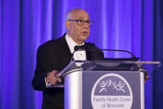 Joseph Scardino accepts the award at Westin Copley Place Boston (photo via Family Health Center of Worcester)