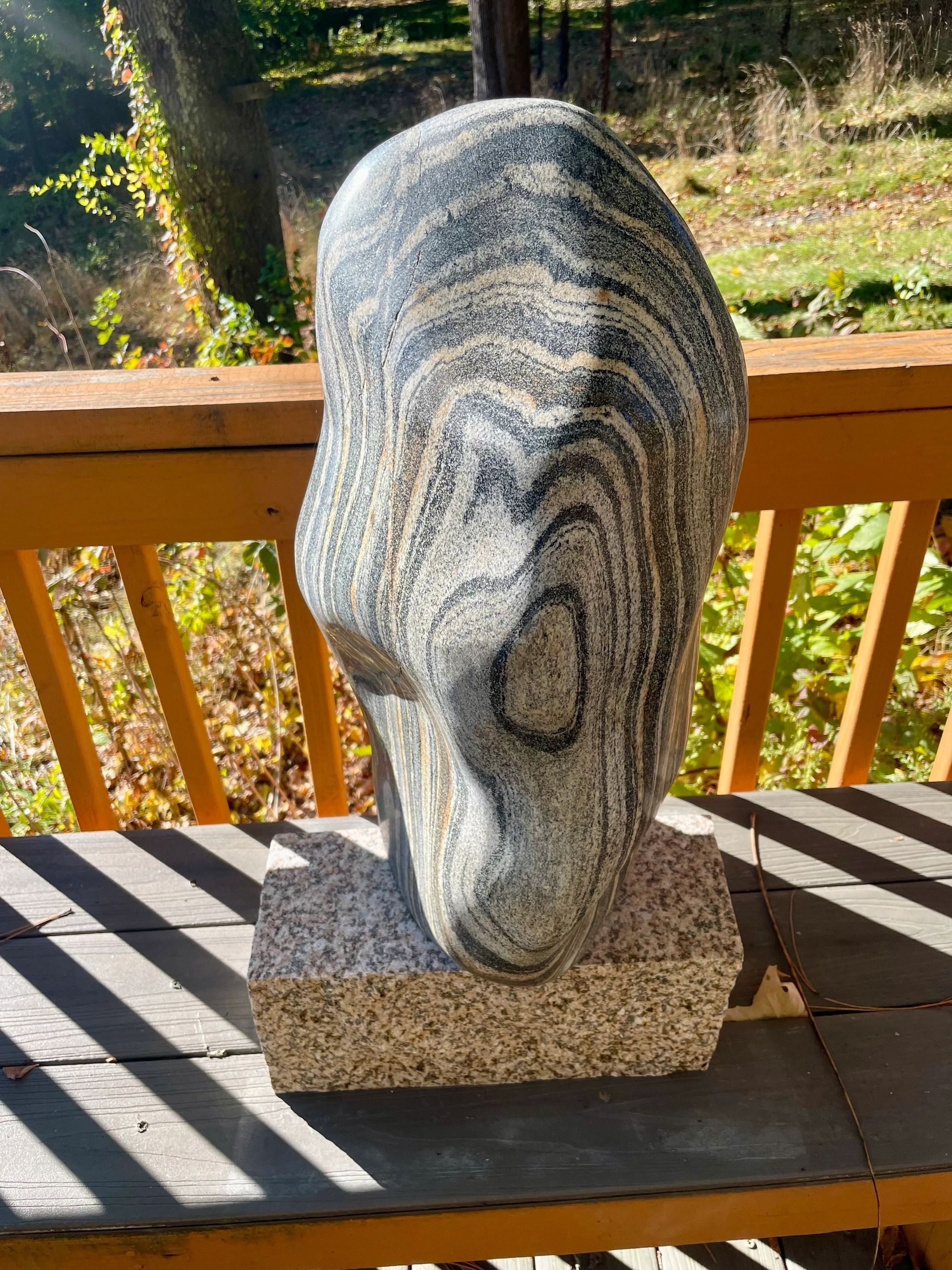 John Buell removed the outer layer of this stone to reveal its natural colors (photo by Bill Doyle)