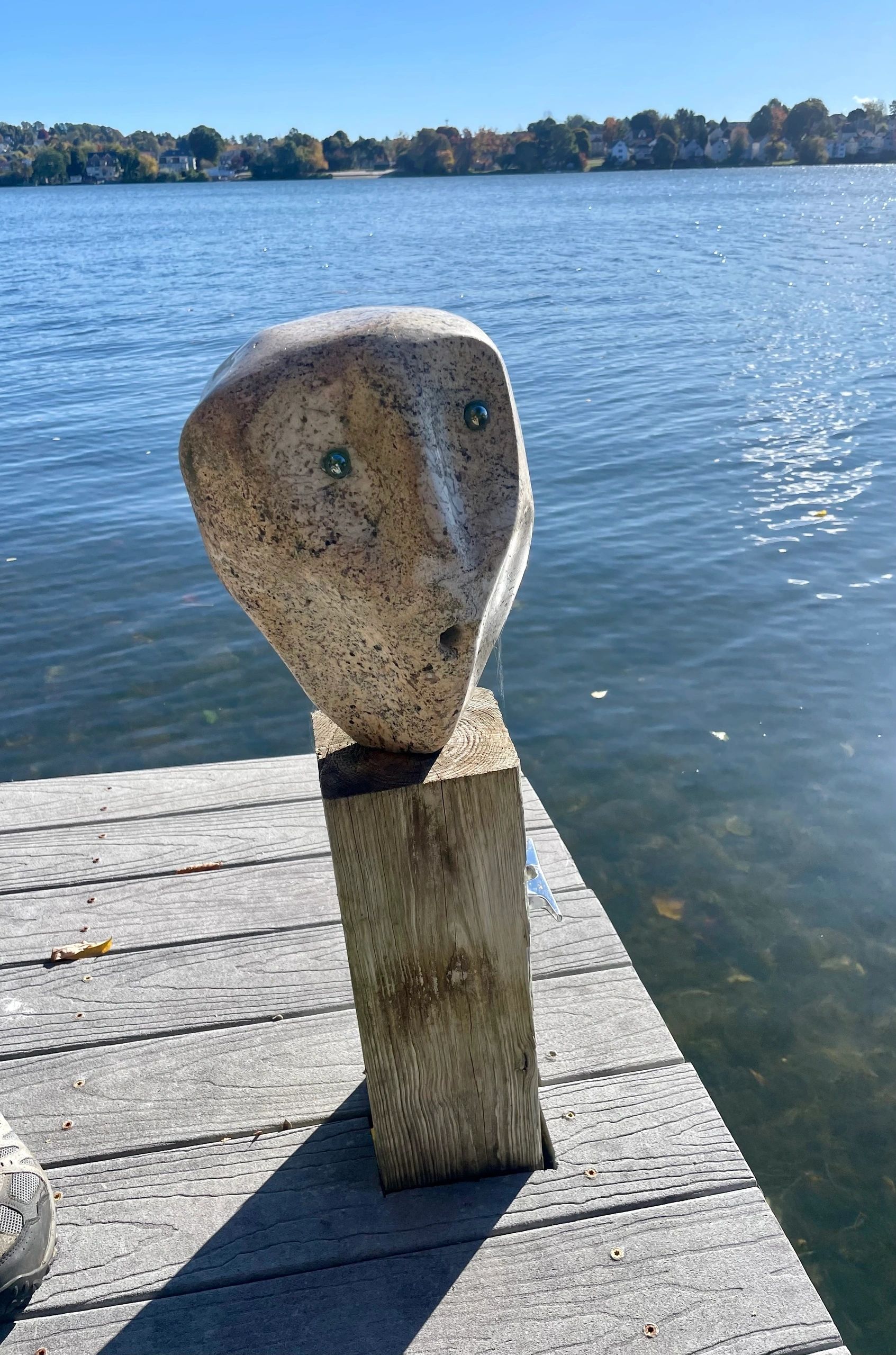 This stone is called, “That’s all, folks,” because it sits on the deck at the edge of John Buell’s property (photo by Bill Doyle)