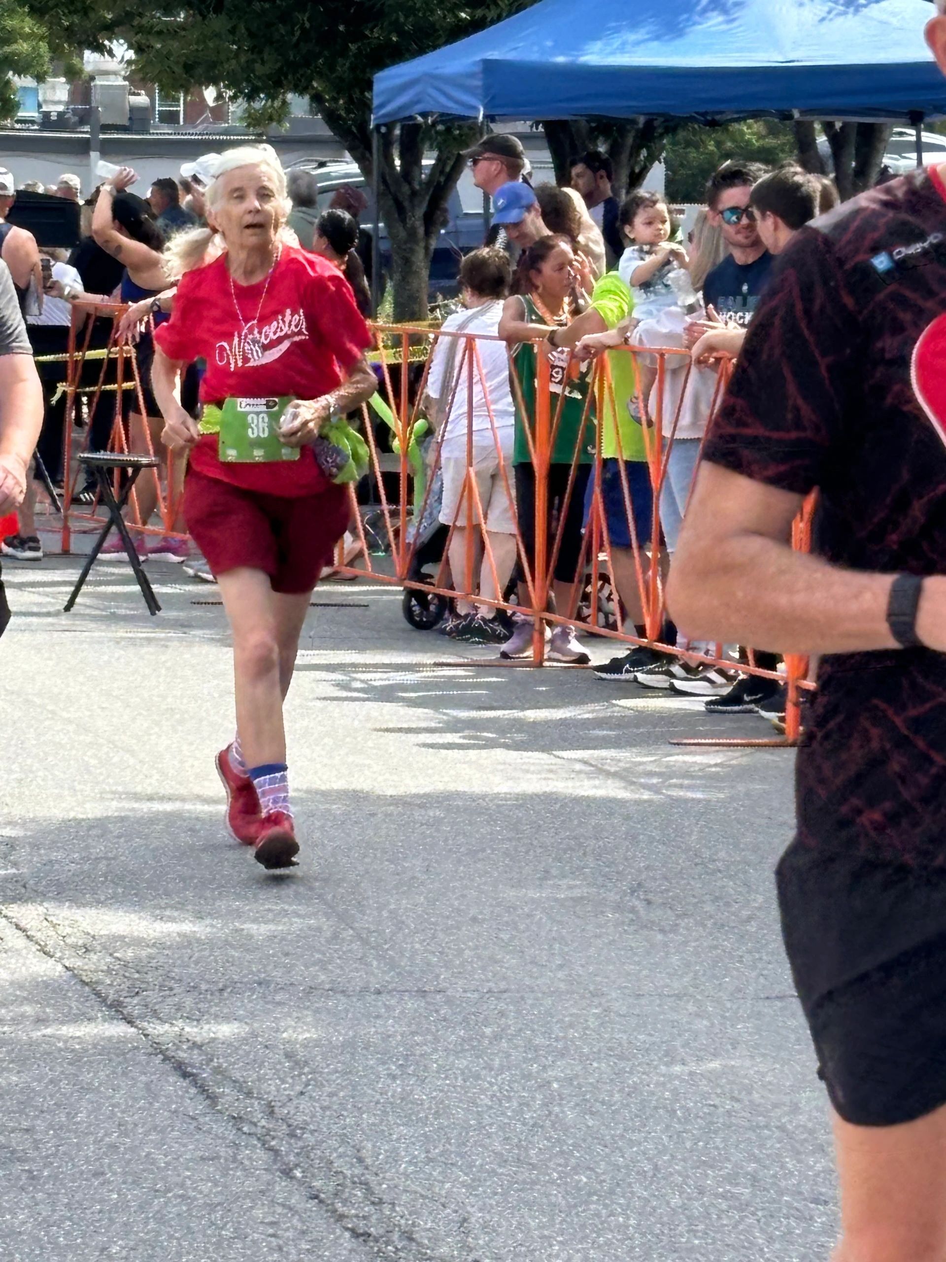 Carol Kemnitz, 77, finished first among women aged 70 and older in the Canal Diggers 5K Saturday (photo credit: Kristen Luna)