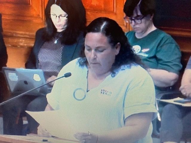 EAW President Melissa Verdier addresses the Worcester School Committee