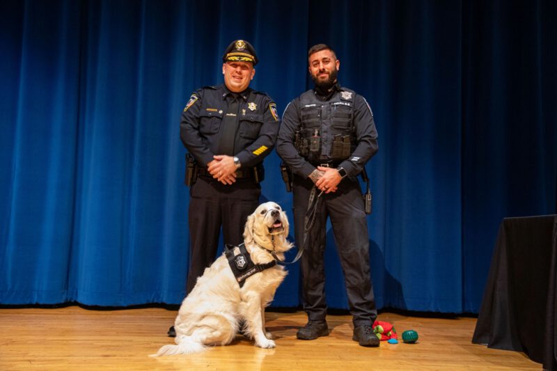 Siggy sworn in: QCC’s 1st community resource dog joins campus PD