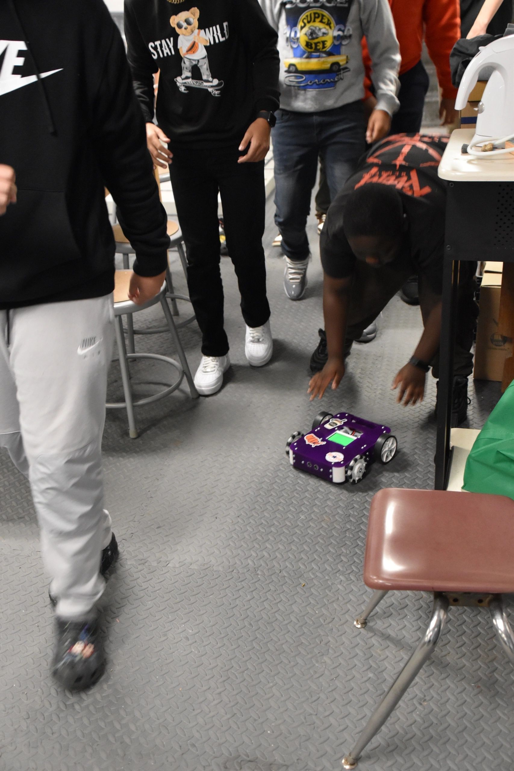 Students test out one of the newly created robots (photo submitted)