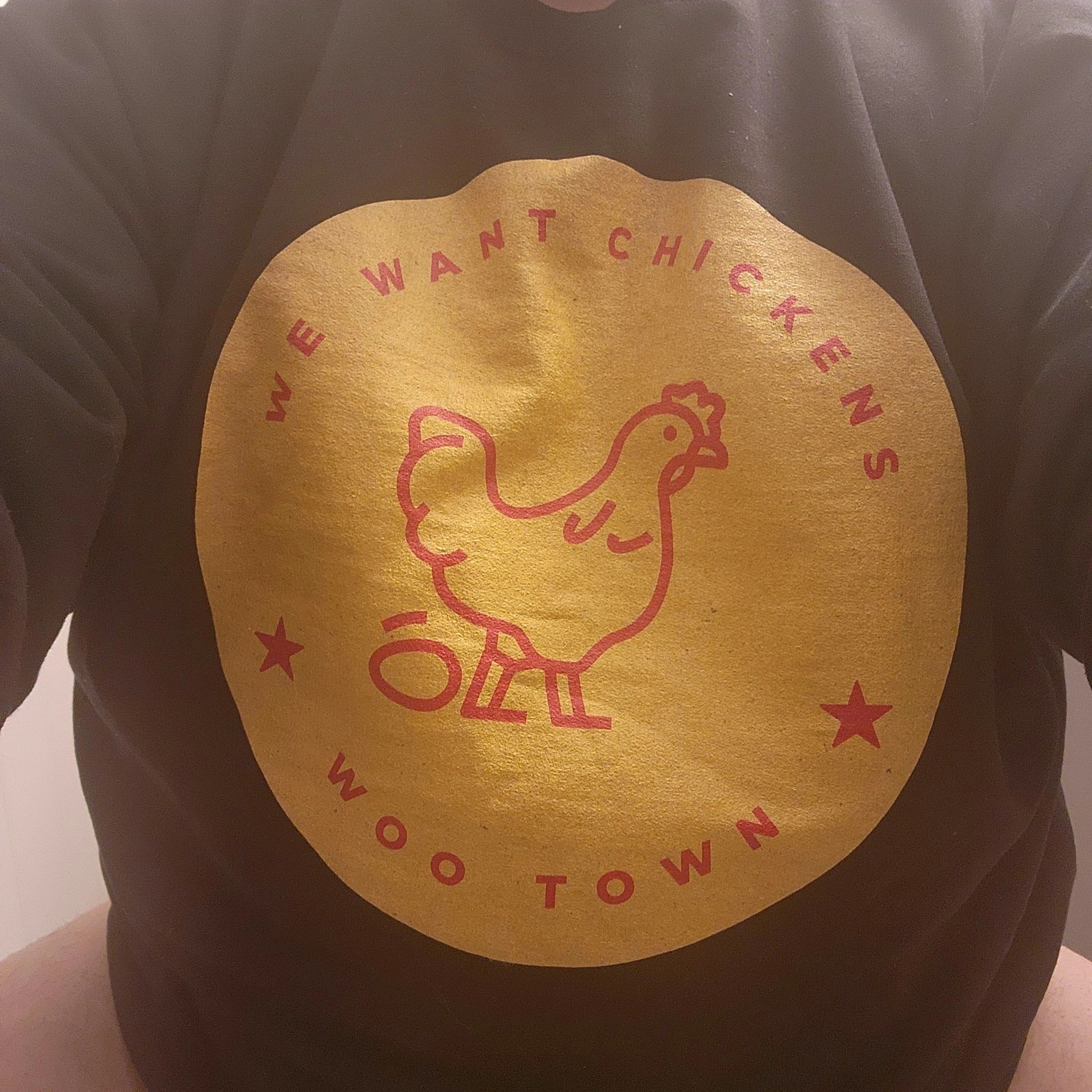 Chicken Up Worcester! sell and wear these shirts to promote the cause (photo credit: Randy Stillman)