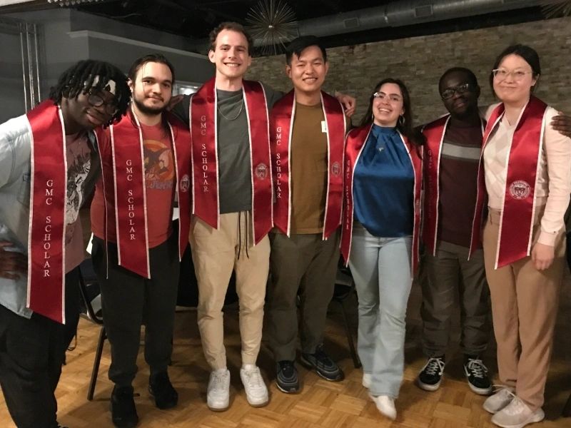 Class of 2024 GMC Scholars (Left to Right): Evans Owusu, Kleo Golemi, Peter Korfuzi, Dang Nguyen, Mylla Santana, Samuel Appiah, and Sky Tang (Not pictured: Hussain Bhatti, Abigail Boafo, and Komlavi Touglo (photo courtesy WPI)