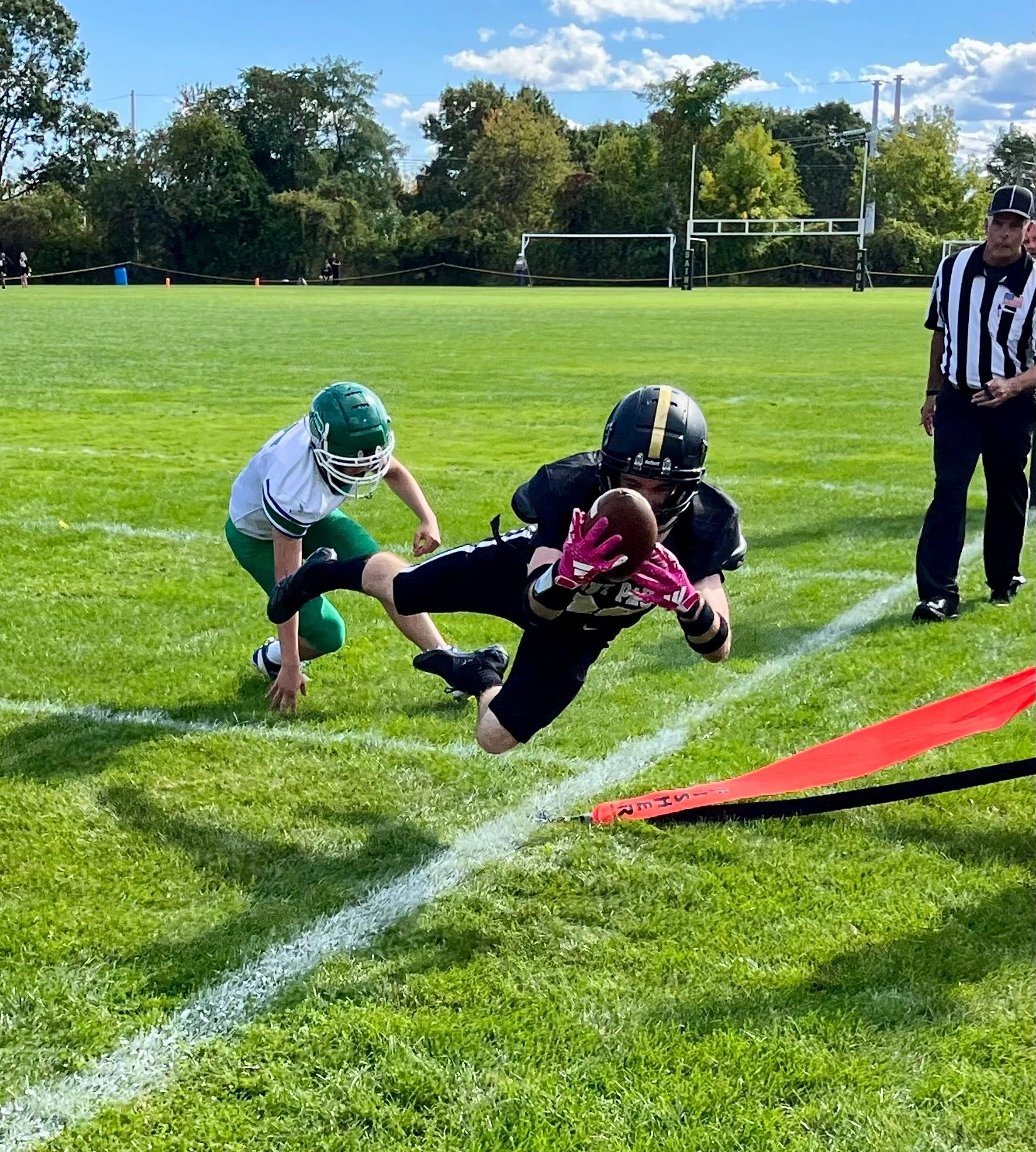 Junior Hayden Dorsey soars just out of bounds on a reception attempt (photo submitted)