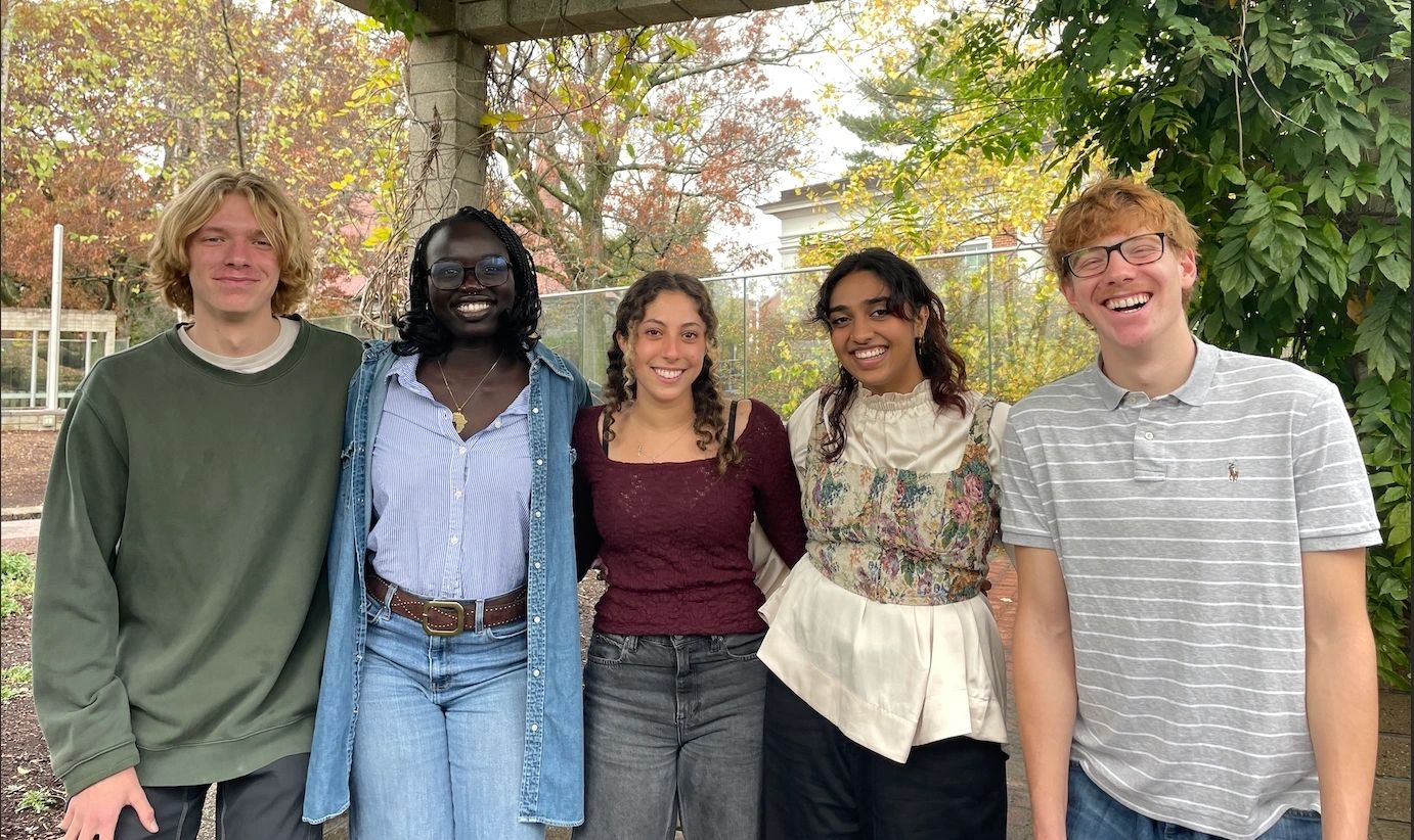 Tufts students working on BRT campaign, from left to right: Owen Lawler, Nyapal Chuol, Emilia Arabbo, Vaishnavi Kanakamedala, James Rochberg (photo credit: Emilia Arabbo)
