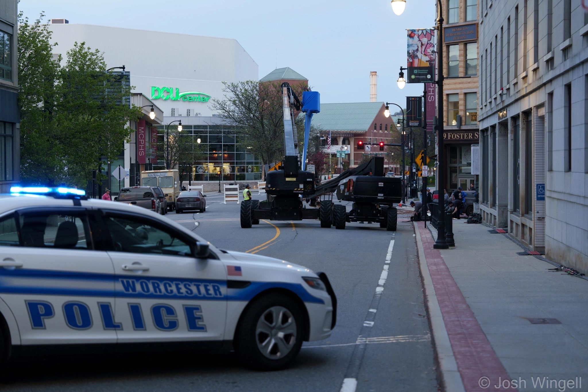 Worcester police coordinated detail for the many days of shooting in the city (photo by Josh Wingell)