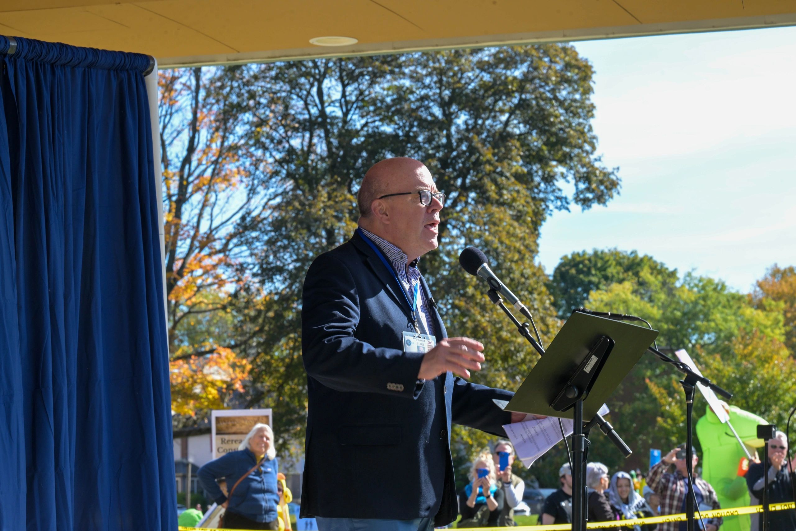 Congressman Jim McGovern addresses the 'No Kings' crowd on Saturday (photo by Sam Bishop)