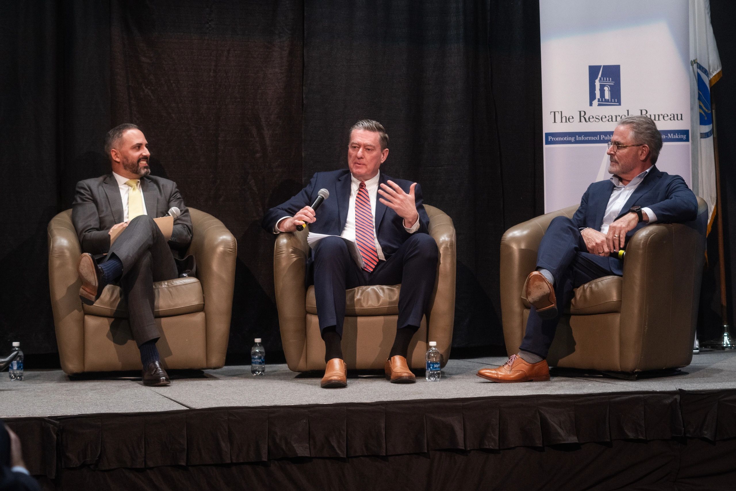 A panel of (L-r) current City Manager Eric Batista and former city managers Ed Augustus and Michael O’Brien spoke about the challenges of managing Worcester