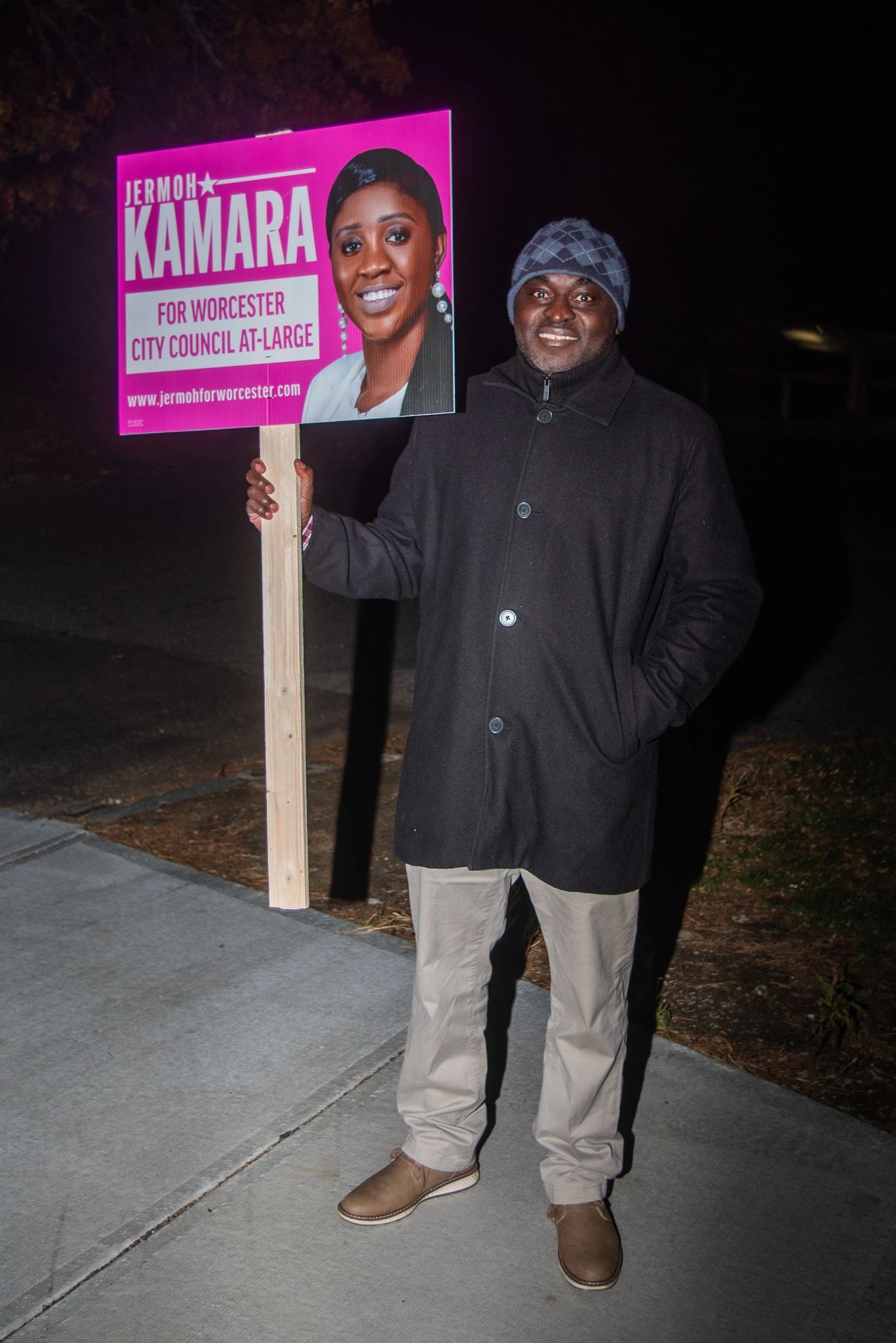 David Lomosi was supporting City Council at-large candidate Jermoh Kamara, because he believes she will make improving city schools a priority (photo by Steve Smith)