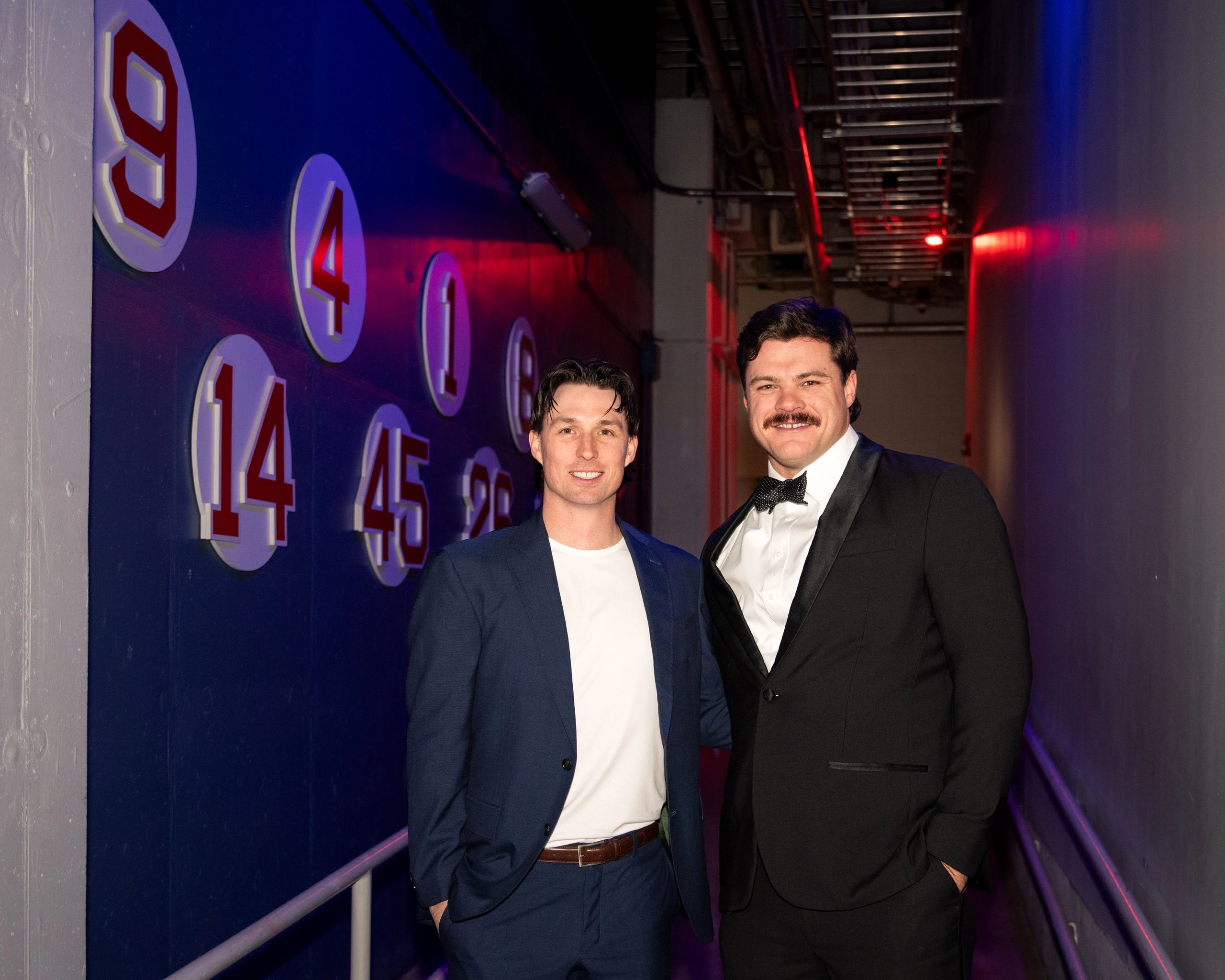 Nick Sogard (L) and Payton Tolle outside the WooSox clubhouse at Polar Park (photo by Ashley Green)