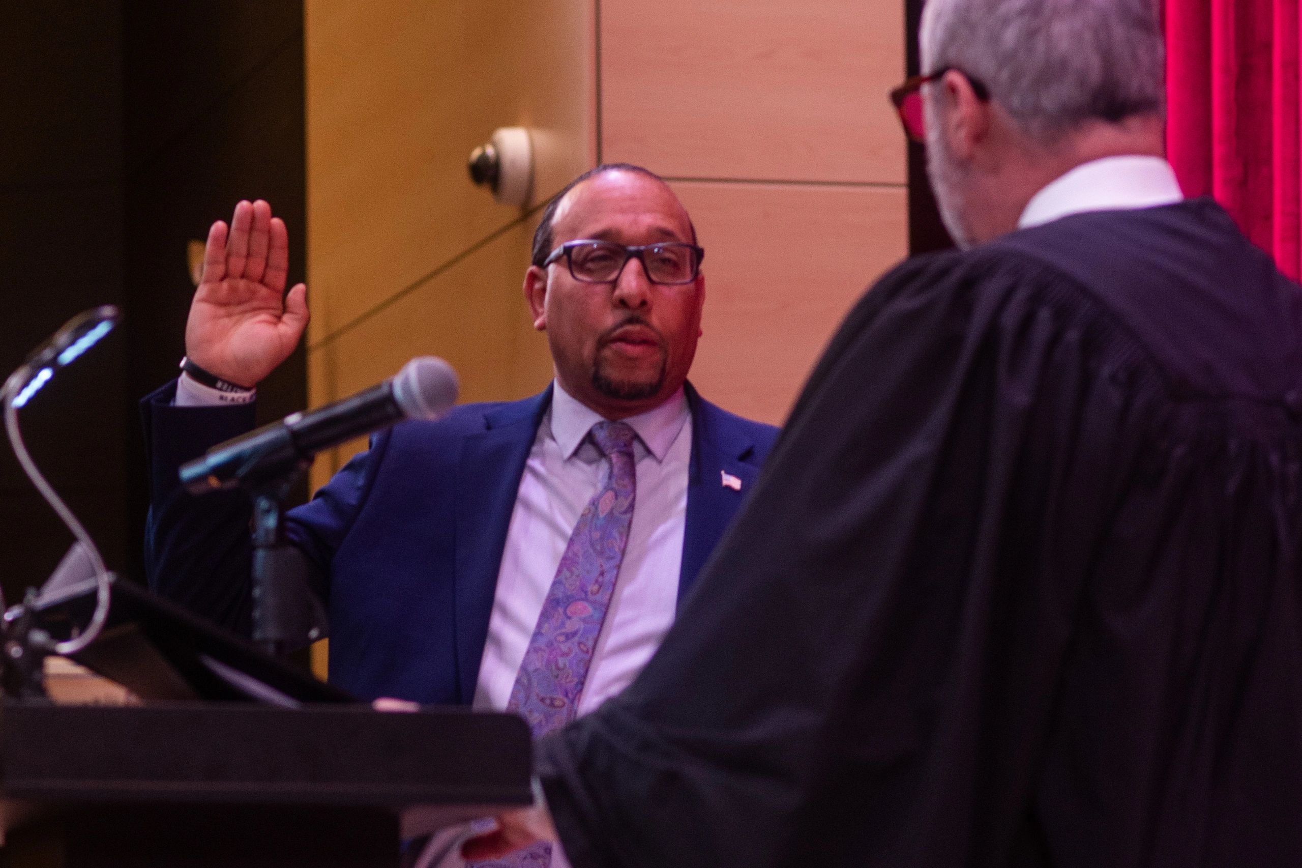 Councilor Khrystian King takes the oath (photo by Steve Smith)