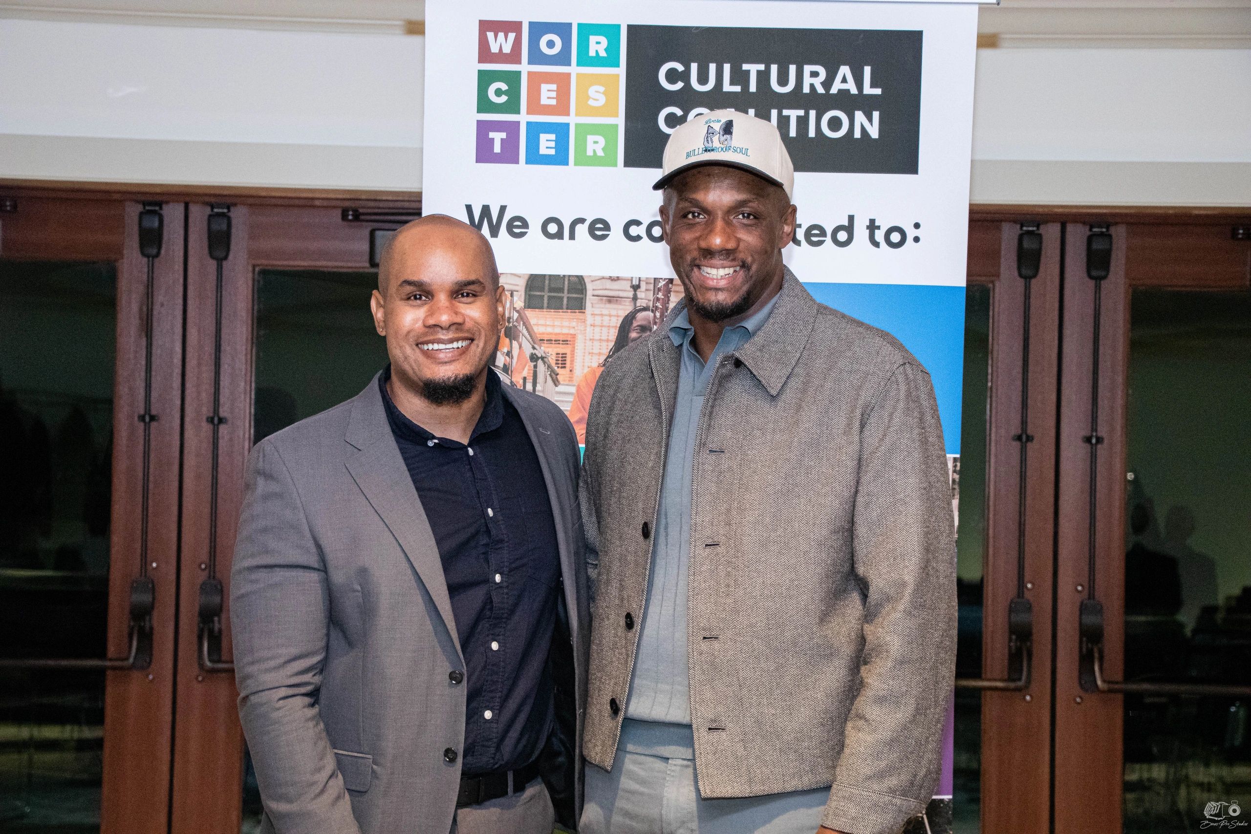 Worcester Cultural Coalition’s Executive Director Fabian Barracks with keynote speaker, New England Foundation for the Arts Executive Director Harold Steward (photo credit: WCC)