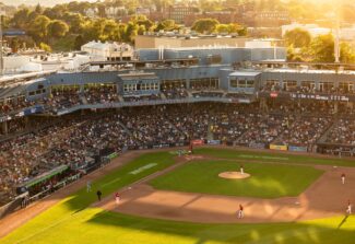 The sun splashes across the field at Polar Park (photo submitted by the Worcester Red Sox)