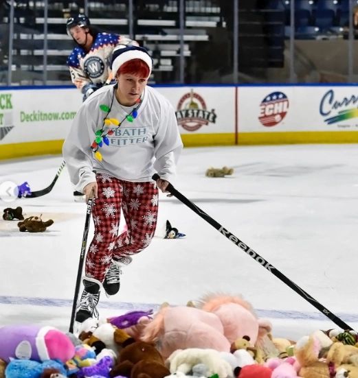 The stuffed toys are tossed onto the ice after the Railers score their first goal of the game (photo credit: the Railers)