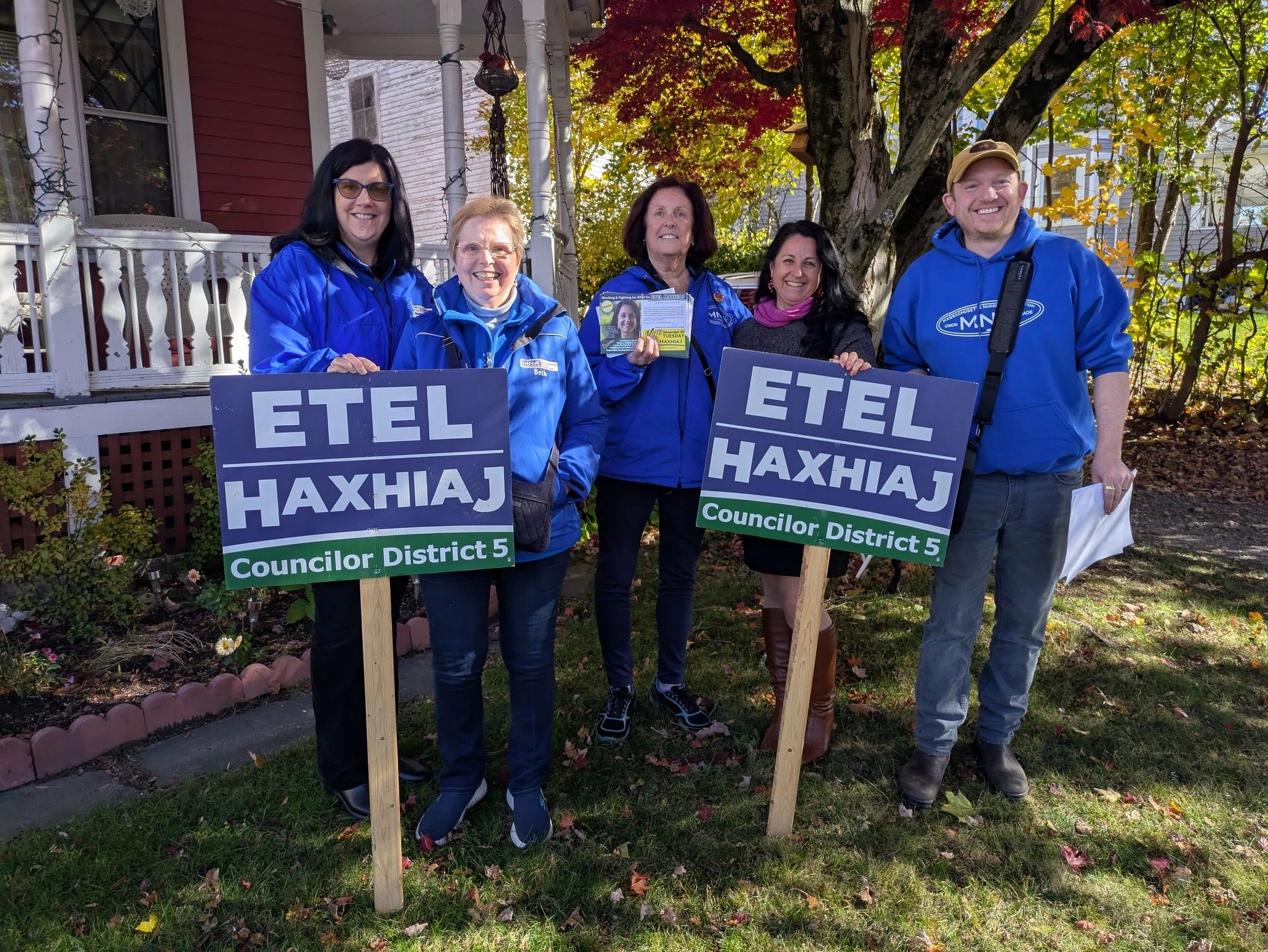 Etel Haxhiaj thanked members of her volunteer canvassing team on election day (photo via FB)