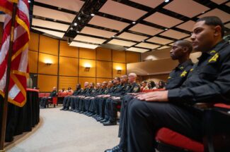 The WCSO Basic Recruit Training Academy #64 recruits sit at attention as they prepare for their academy graduation (photo WCSO)
