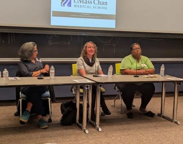 Central Massachusetts Housing Alliance Chief Executive Officer Leah Bradley (middle) pictured at a panel on advocacy at UMass Chan in October 2025 (photo credit: CMHA)