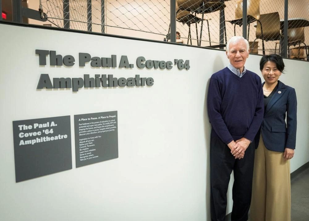 Paul Covec and WPI President Grace Wang (photo credit: WPI)