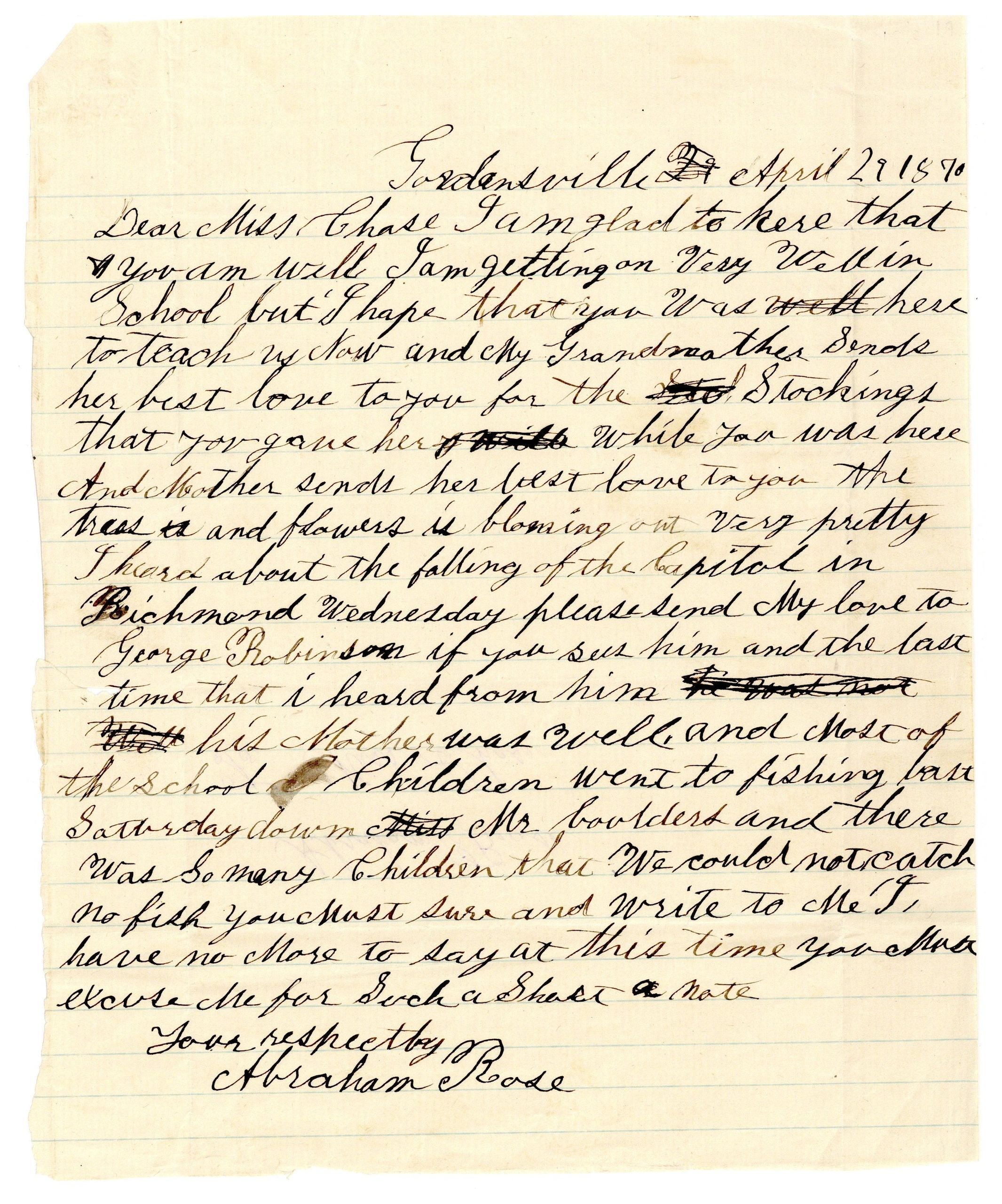 A letter penned by Abraham Rose (photo credit: AAS)