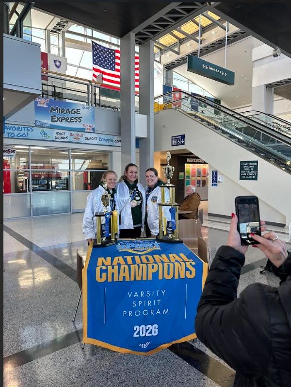 Team members arrive in Worcester on Monday (photo credit: Burncoat High School Spirit Team)