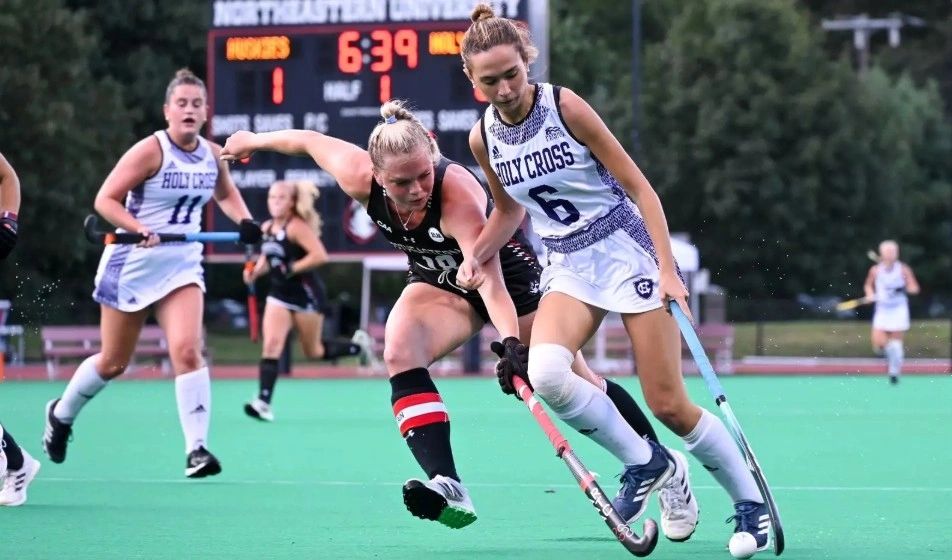 Kim Cosenza moves from WPI to Holy Cross to lead its field hockey team (Cozenza pictured here in a Sader Stories podcast at HC)