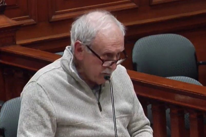 Bob Bazinet speaks at Tuesday's city council meeting. His uncle Bernard, a Worcester resident, died while in WWII while serving in the U.S. Army